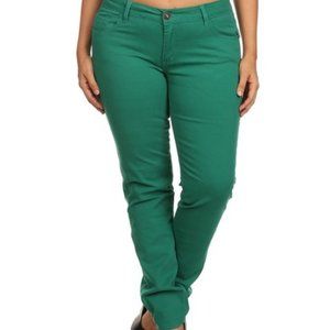 Green Five-Pocket Skinny Pants
